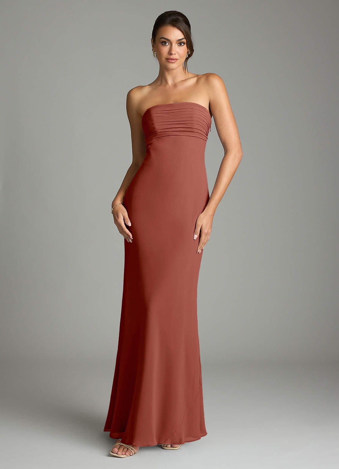 Saylor Mermaid Strapless Chiffon Bridesmaid Dress in Auburn