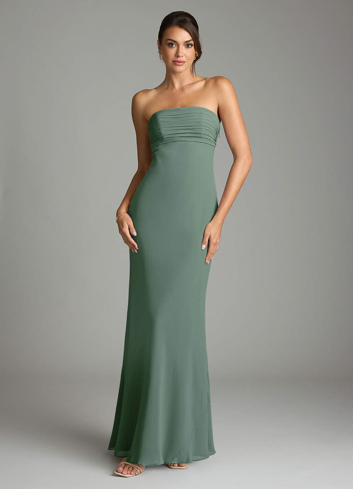Saylor Mermaid Strapless Chiffon Bridesmaid Dress in Eucalyptus