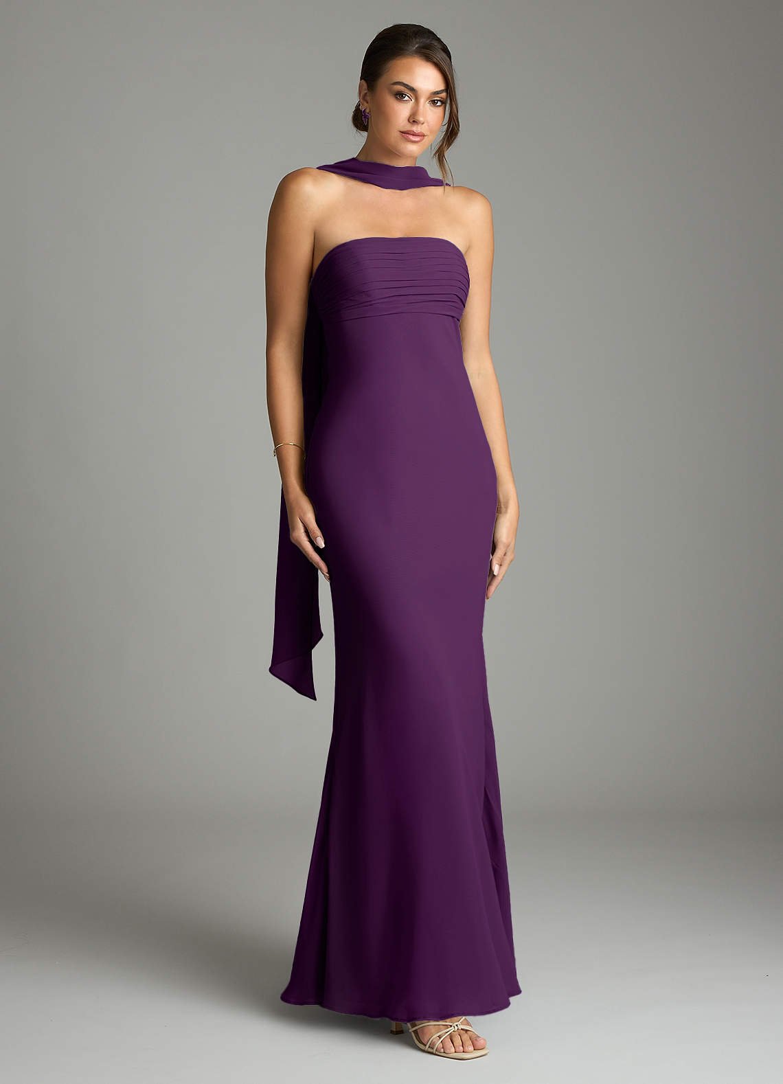 Saylor Mermaid Strapless Chiffon Bridesmaid Dress in Grape