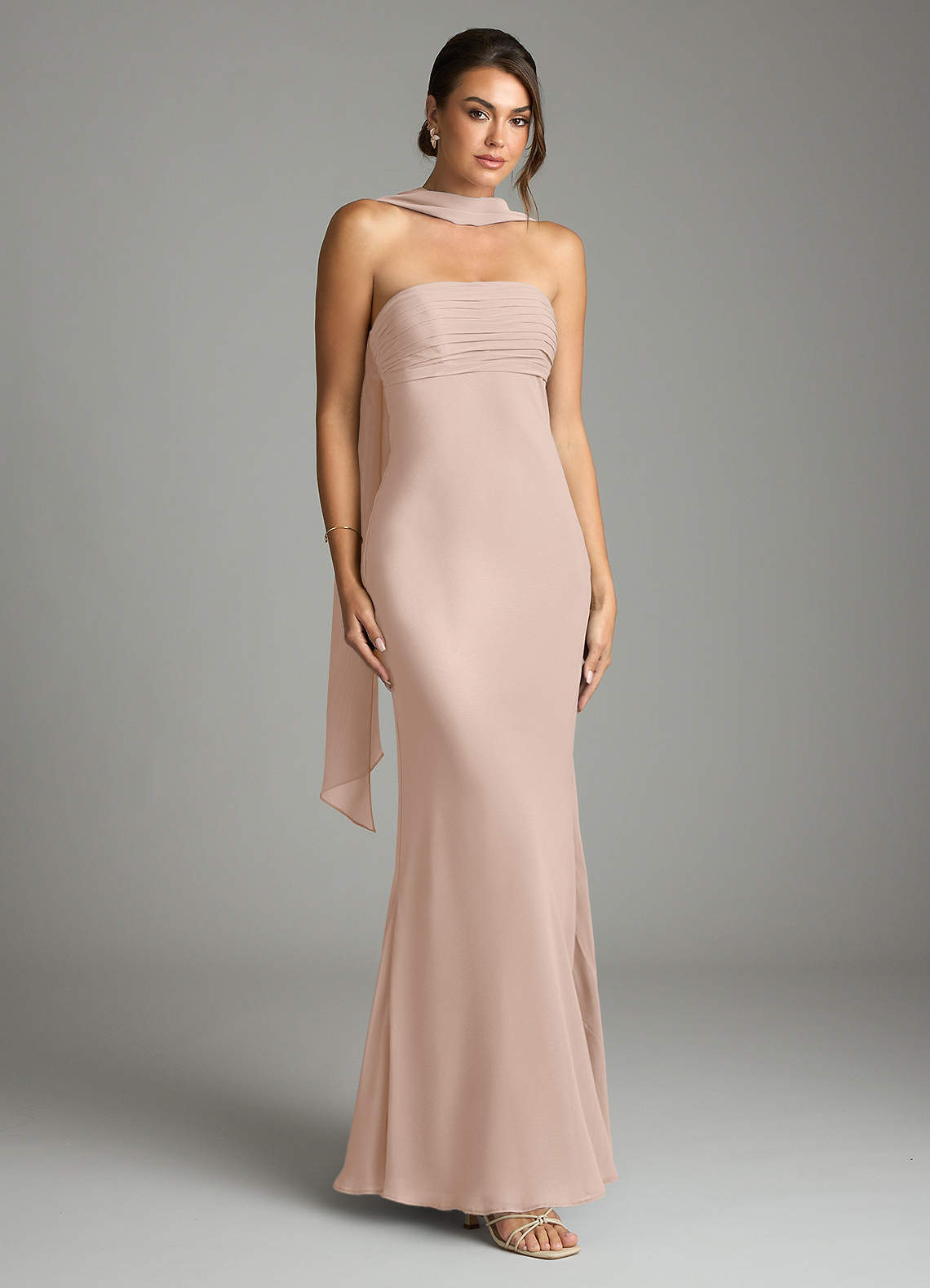 Saylor Mermaid Strapless Chiffon Bridesmaid Dress in English Rose