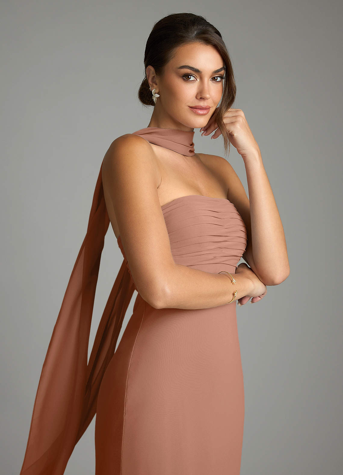 Saylor Mermaid Strapless Chiffon Bridesmaid Dress in Bronzer