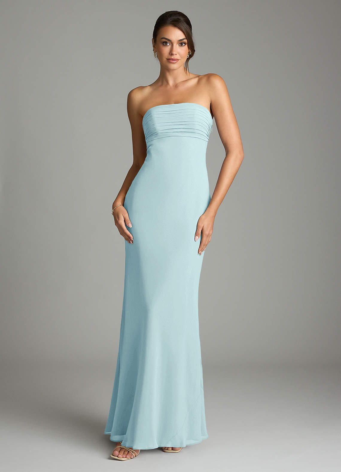 Saylor Mermaid Strapless Chiffon Bridesmaid Dress in Sea Glass