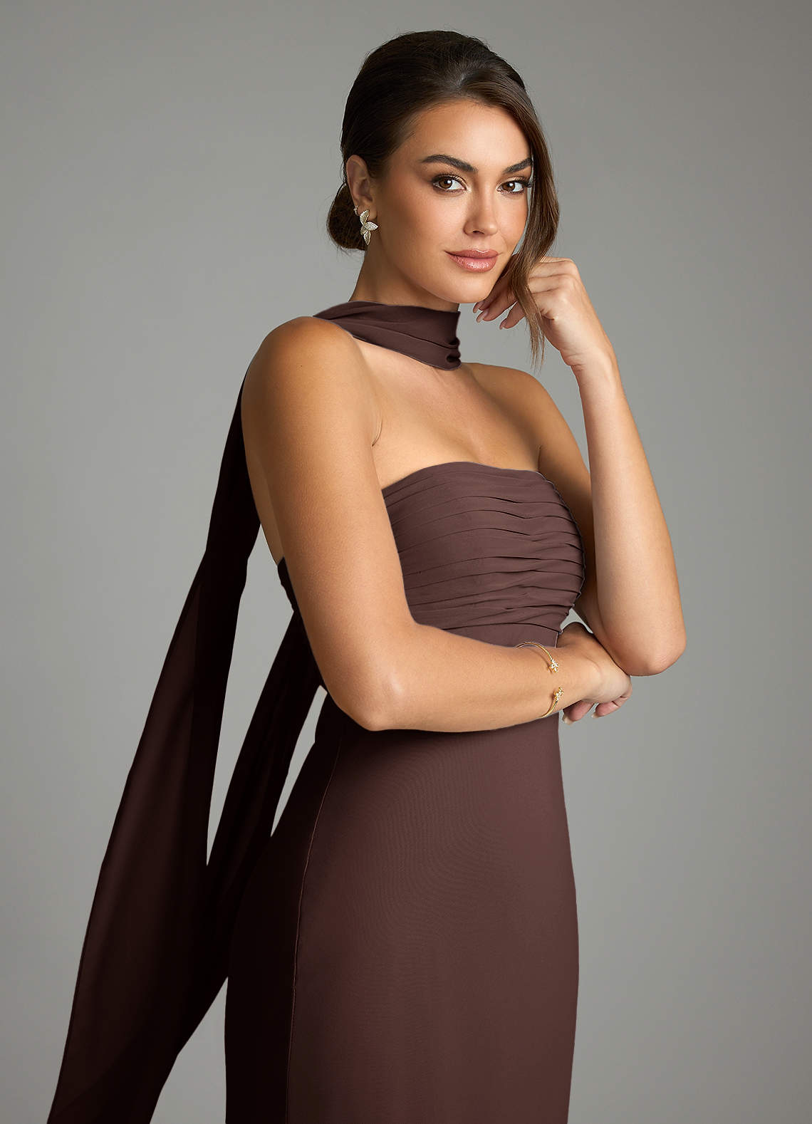 Saylor Mermaid Strapless Chiffon Bridesmaid Dress in Ganache