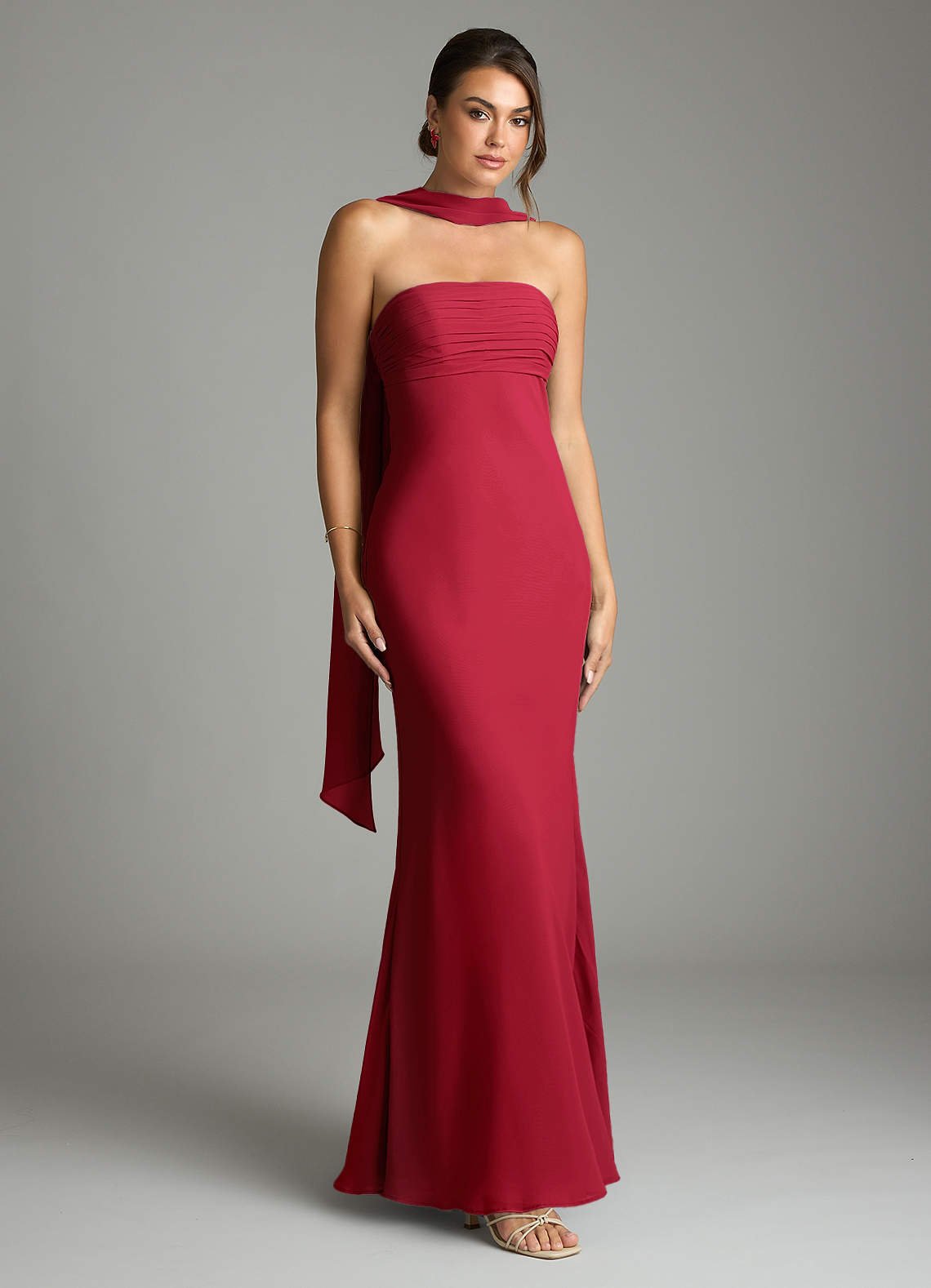 Saylor Mermaid Strapless Chiffon Bridesmaid Dress in Scarlet