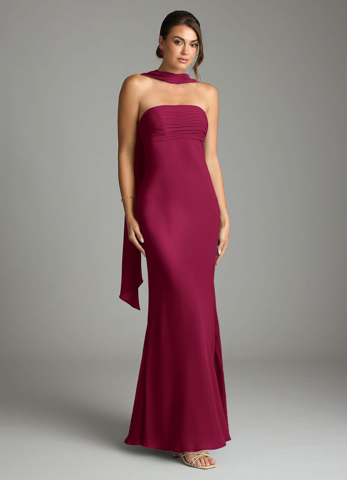 Saylor Mermaid Strapless Chiffon Bridesmaid Dress in Burgundy
