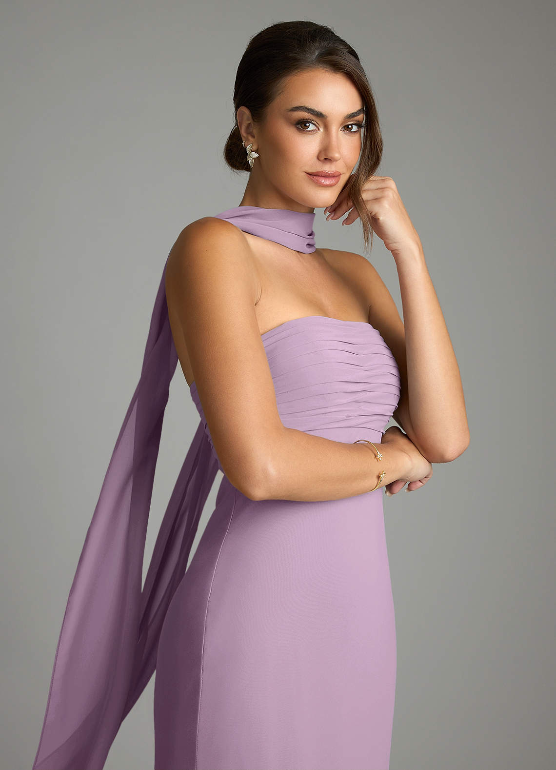 Saylor Mermaid Strapless Chiffon Bridesmaid Dress in Wisteria