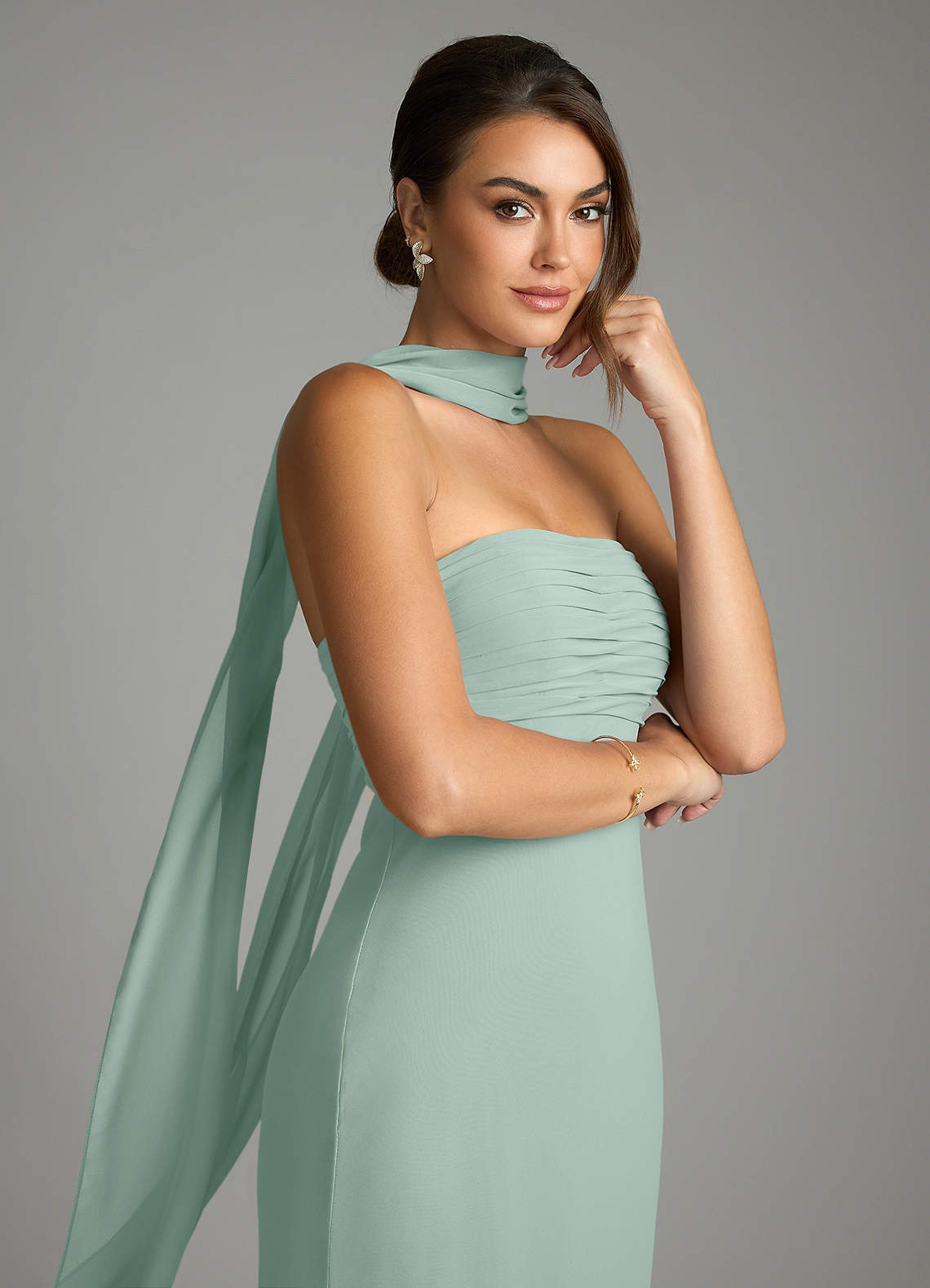 Saylor Mermaid Strapless Chiffon Bridesmaid Dress in Agave