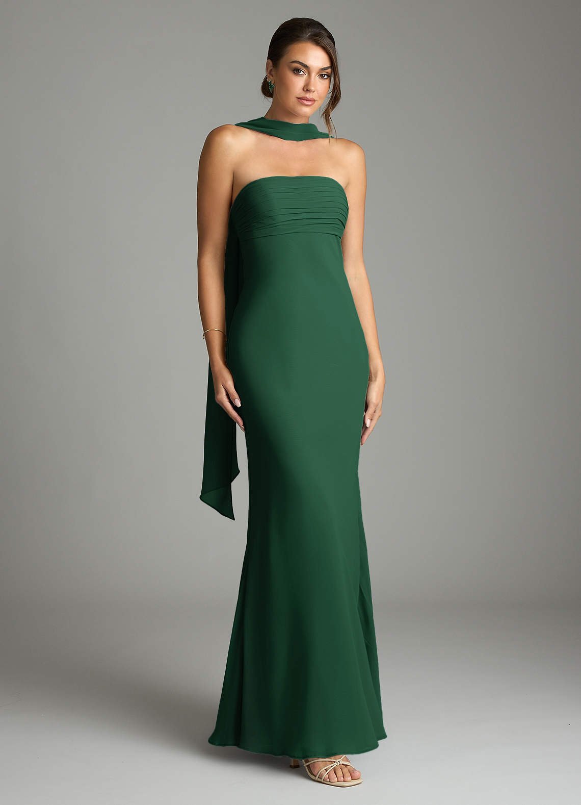Saylor Mermaid Strapless Chiffon Bridesmaid Dress in Dark Green