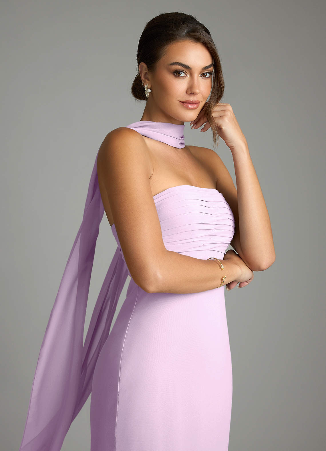 Saylor Mermaid Strapless Chiffon Bridesmaid Dress in Frosted Lilac