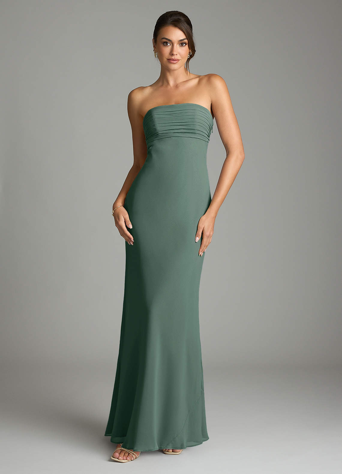 Saylor Mermaid Strapless Chiffon Bridesmaid Dress in Sea Moss