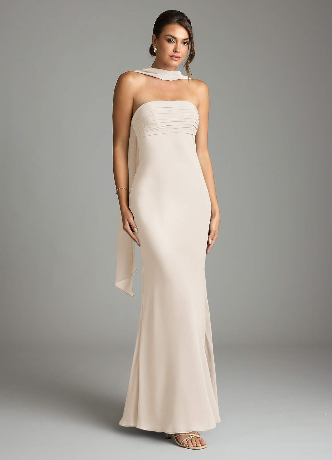 Saylor Mermaid Strapless Chiffon Bridesmaid Dress in White Alabaster