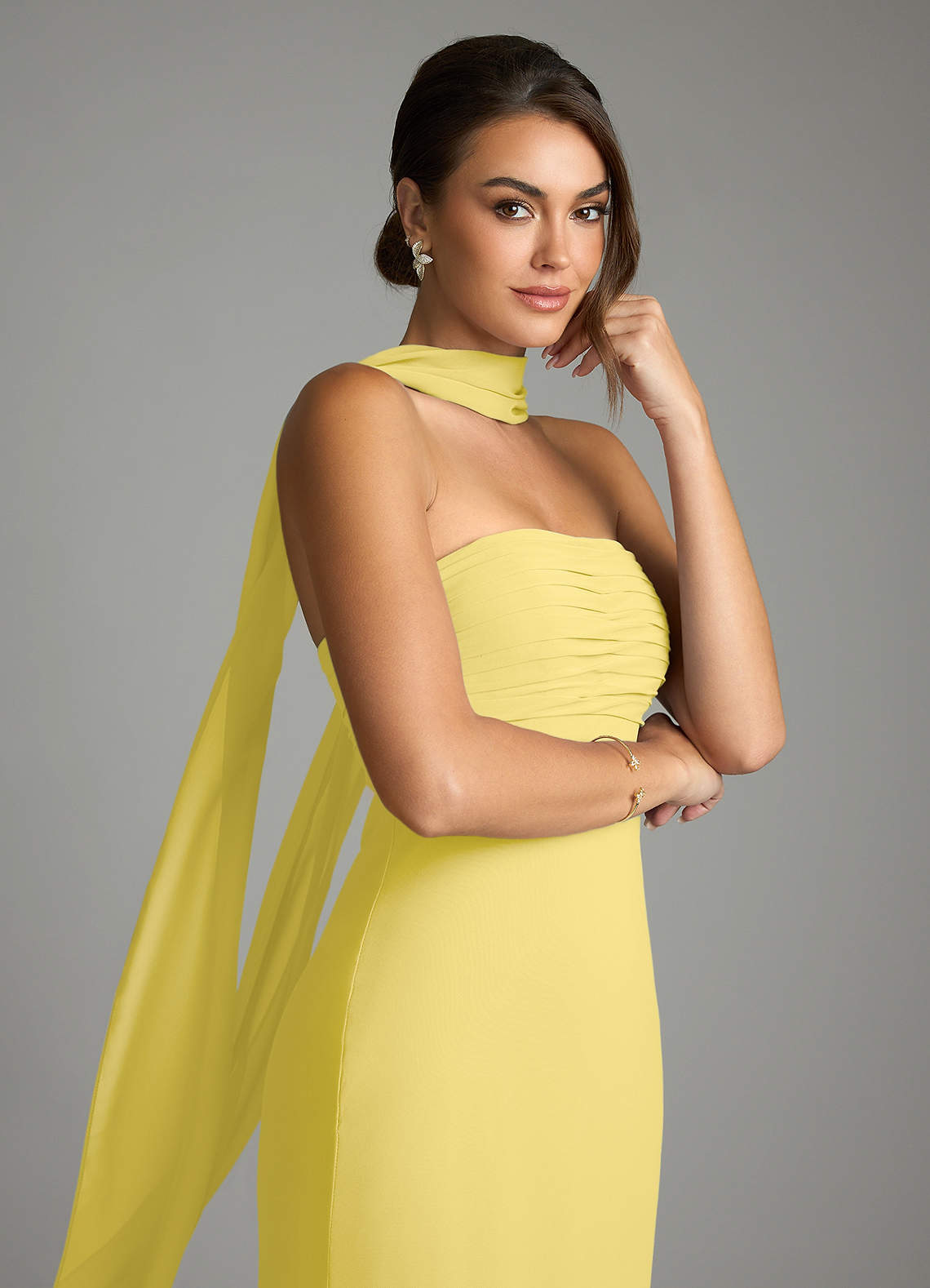 Saylor Mermaid Strapless Chiffon Bridesmaid Dress in Canary