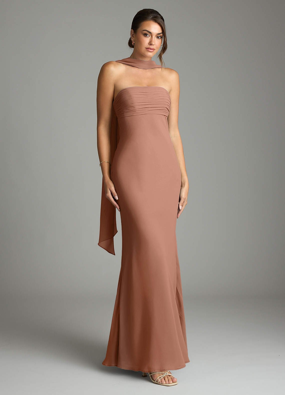 Saylor Mermaid Strapless Chiffon Bridesmaid Dress in Bronzer
