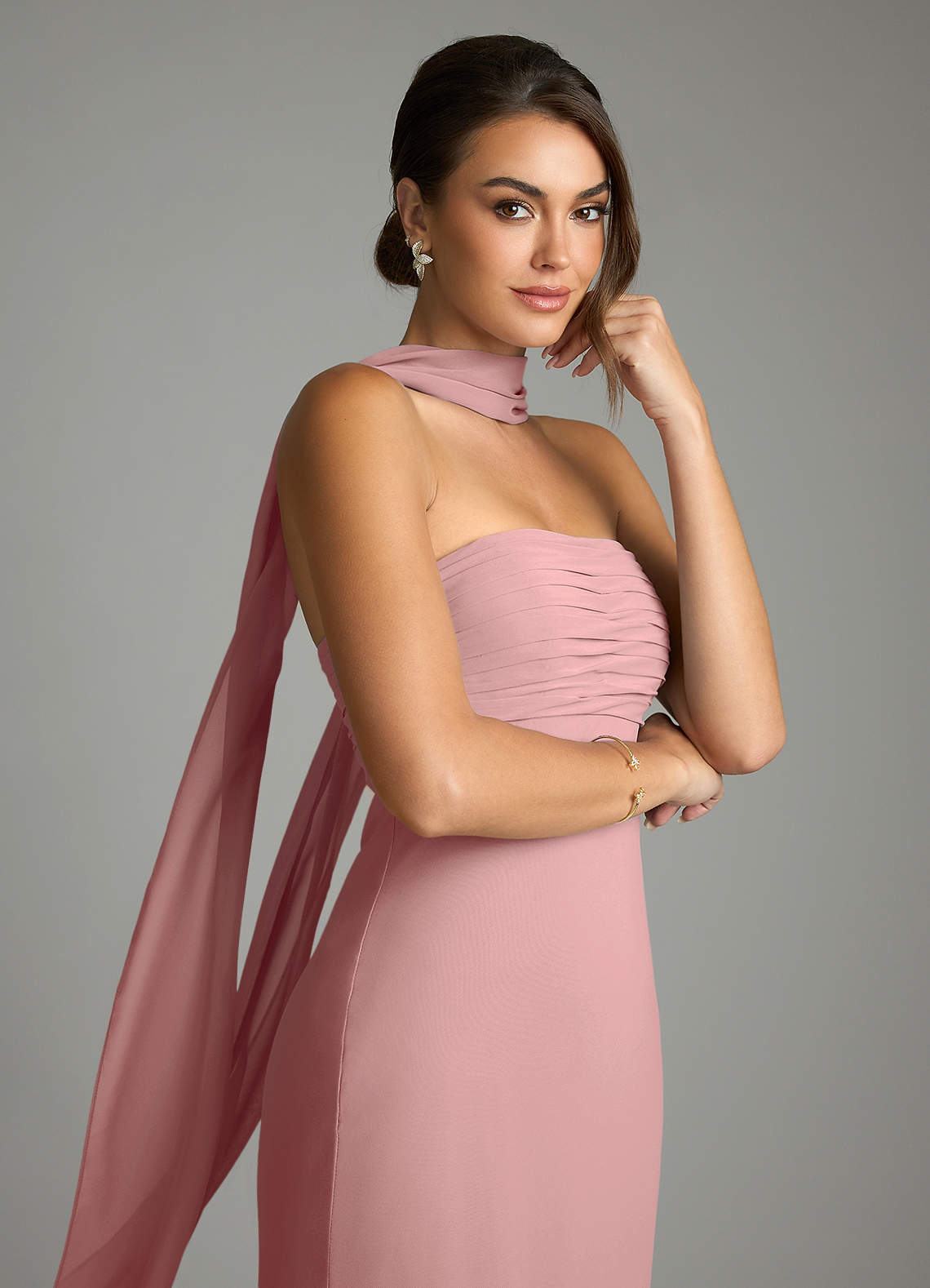 Saylor Mermaid Strapless Chiffon Bridesmaid Dress in dusty rose