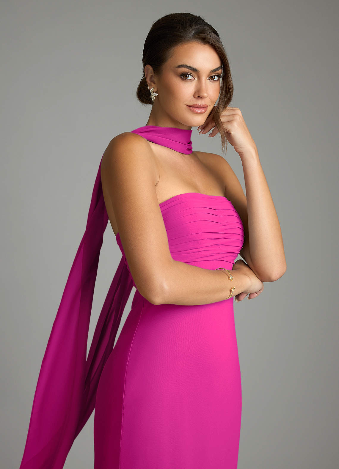 Saylor Mermaid Strapless Chiffon Bridesmaid Dress in Fuchsia