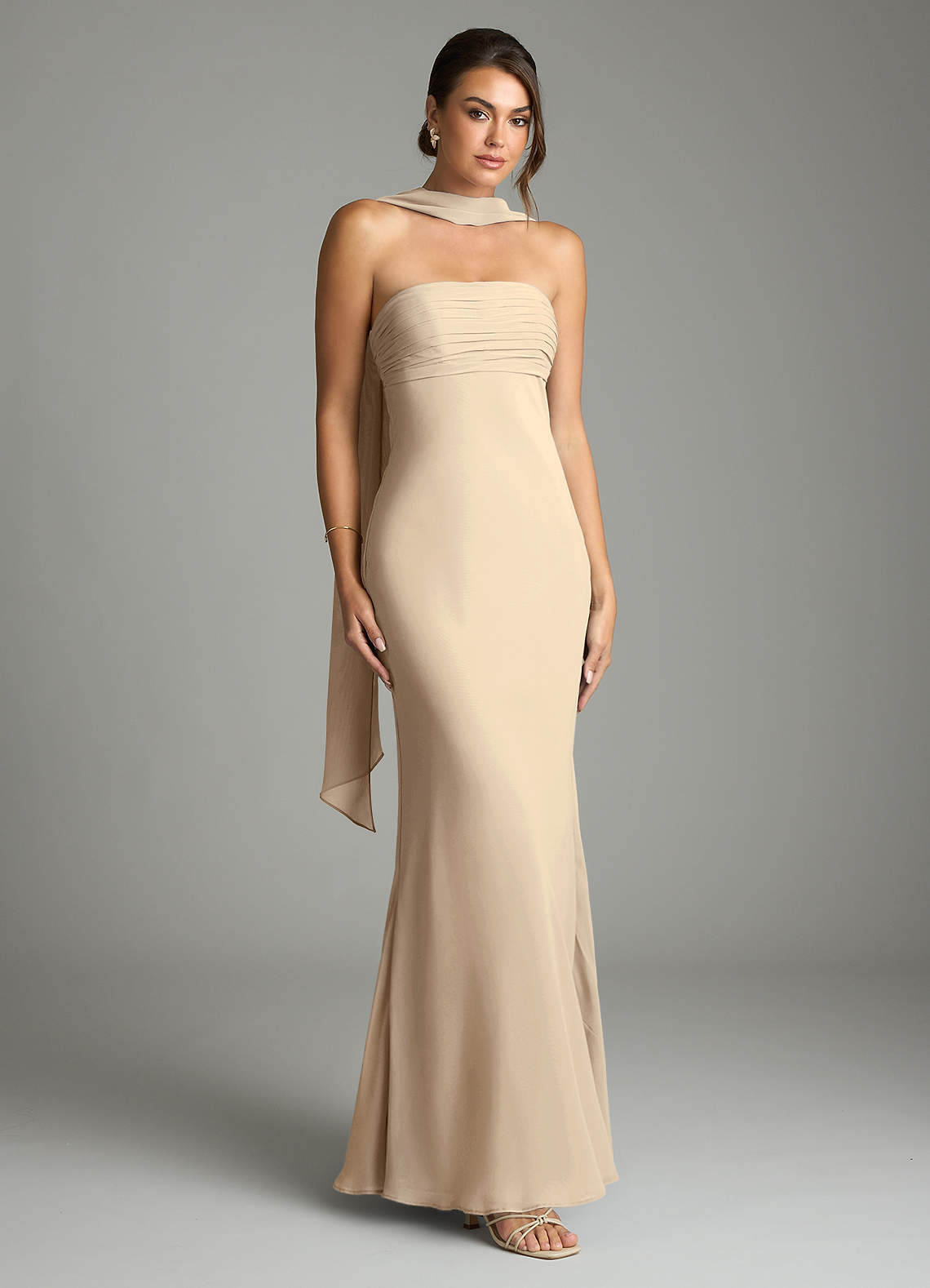 Saylor Mermaid Strapless Chiffon Bridesmaid Dress in Champagne