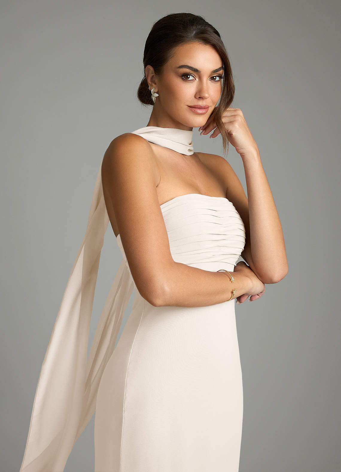 Saylor Mermaid Strapless Chiffon Bridesmaid Dress in White Alabaster