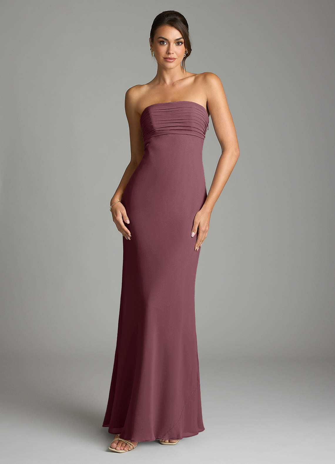 Saylor Mermaid Strapless Chiffon Bridesmaid Dress in Sangria