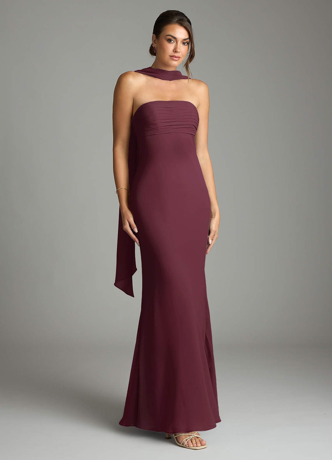 Saylor Mermaid Strapless Chiffon Bridesmaid Dress in Cabernet