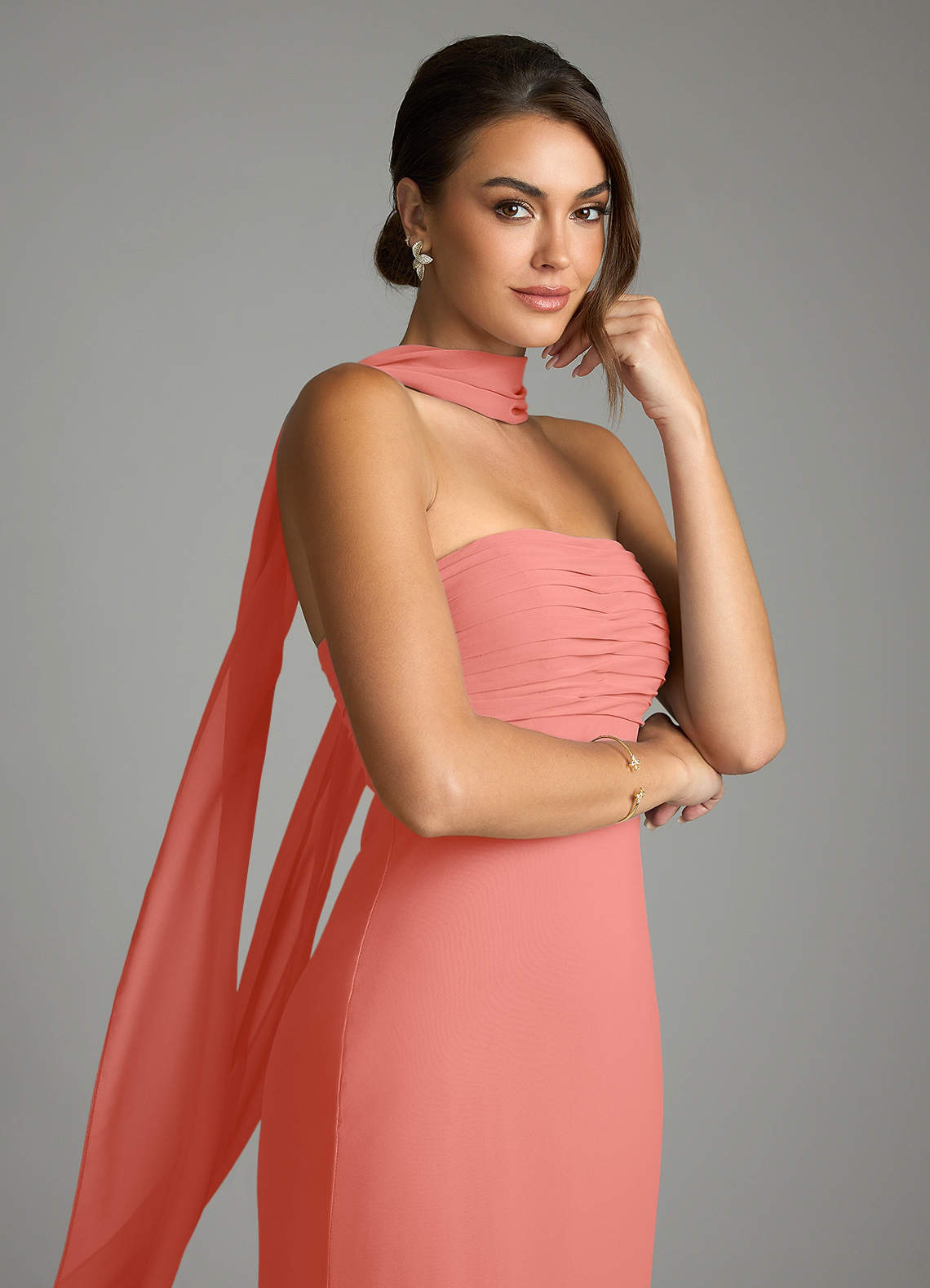 Saylor Mermaid Strapless Chiffon Bridesmaid Dress in Salmon Pink