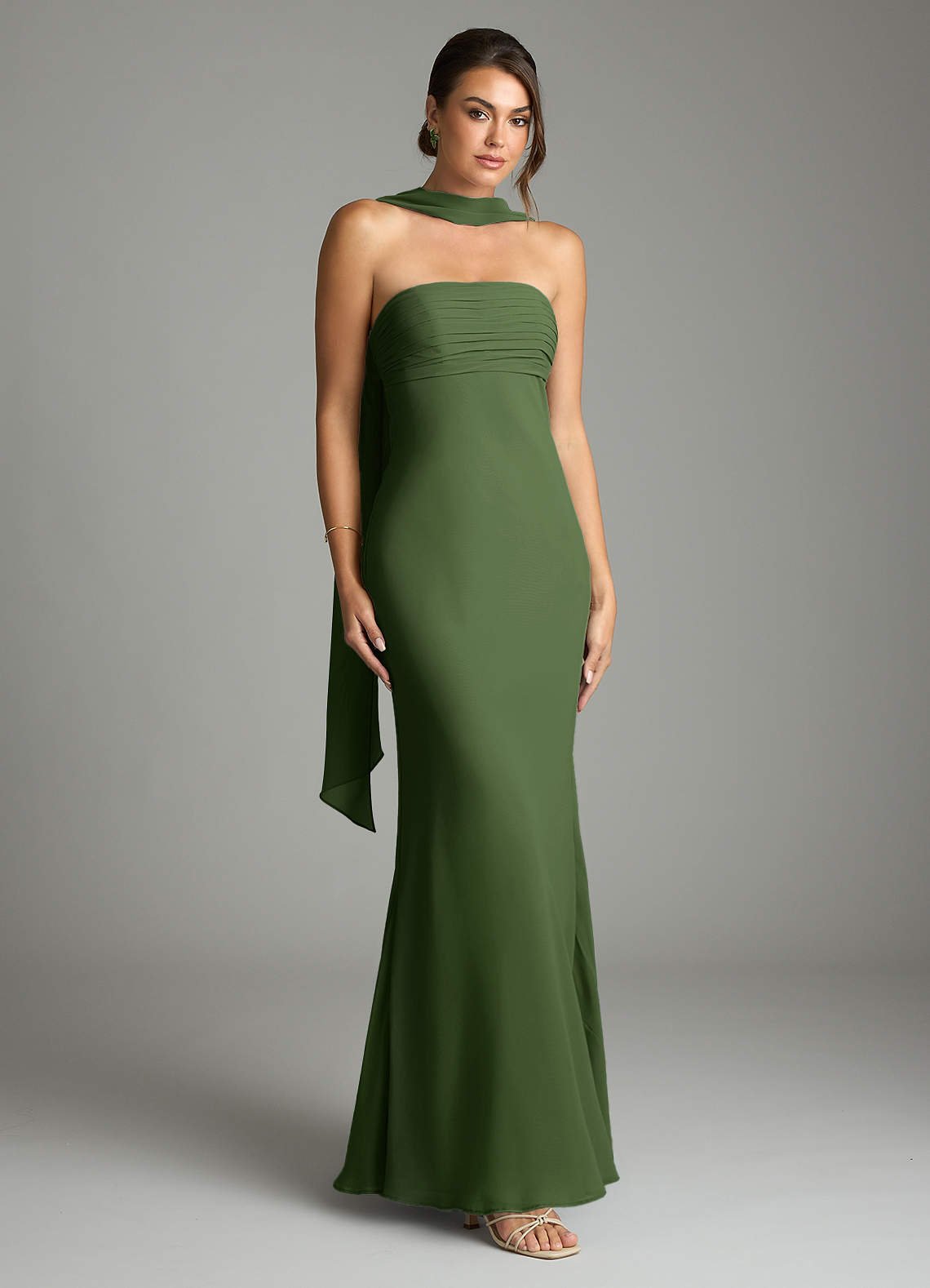 Saylor Mermaid Strapless Chiffon Bridesmaid Dress in Olive