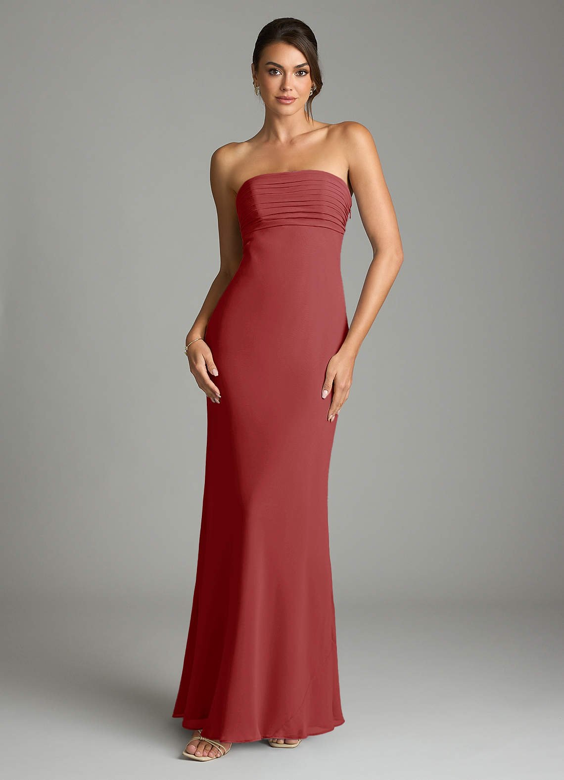 Saylor Mermaid Strapless Chiffon Bridesmaid Dress in Rust