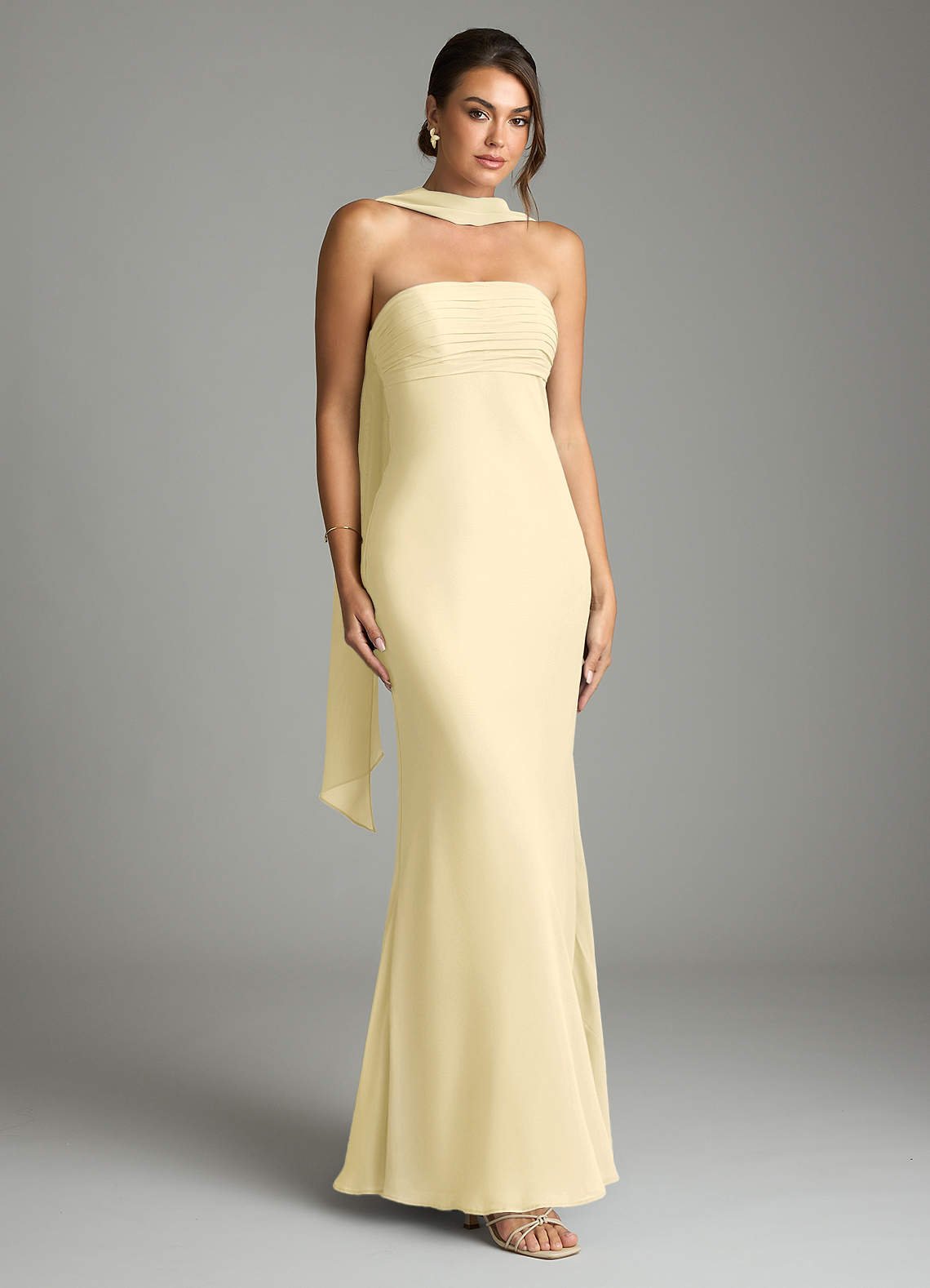 Saylor Mermaid Strapless Chiffon Bridesmaid Dress in Lemon Sorbet