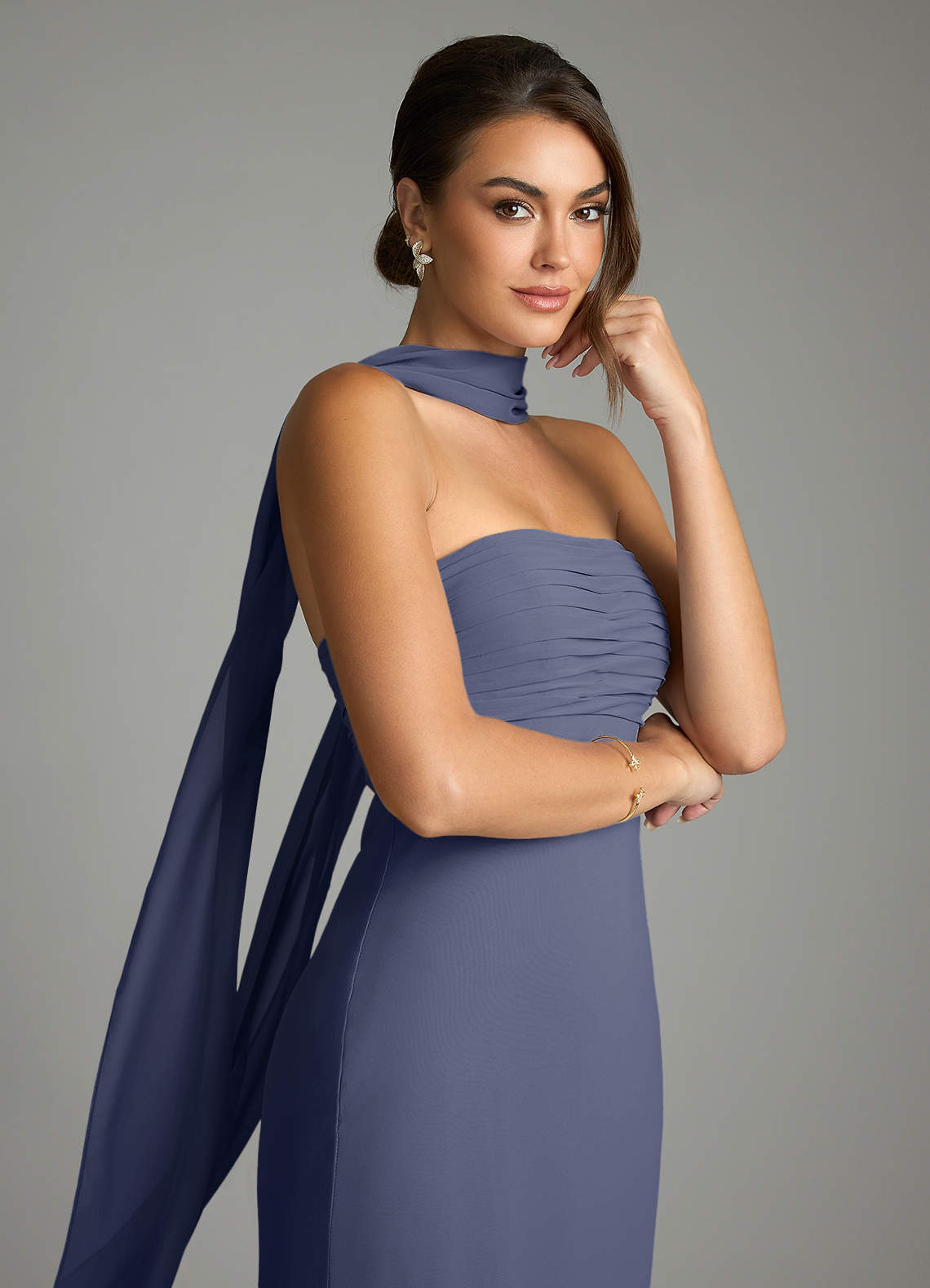 Saylor Mermaid Strapless Chiffon Bridesmaid Dress in Stormy