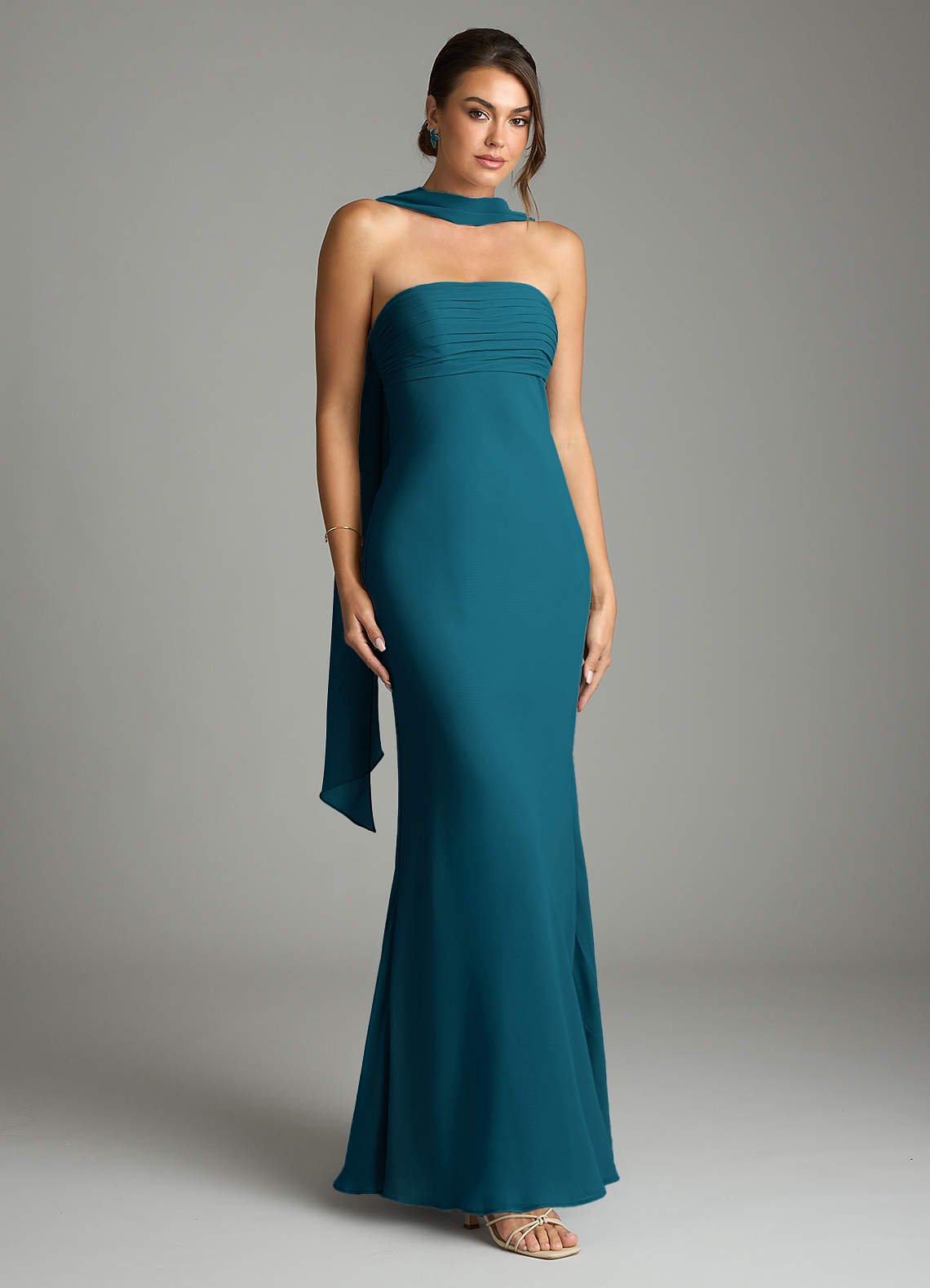 Saylor Mermaid Strapless Chiffon Bridesmaid Dress in Ink Blue
