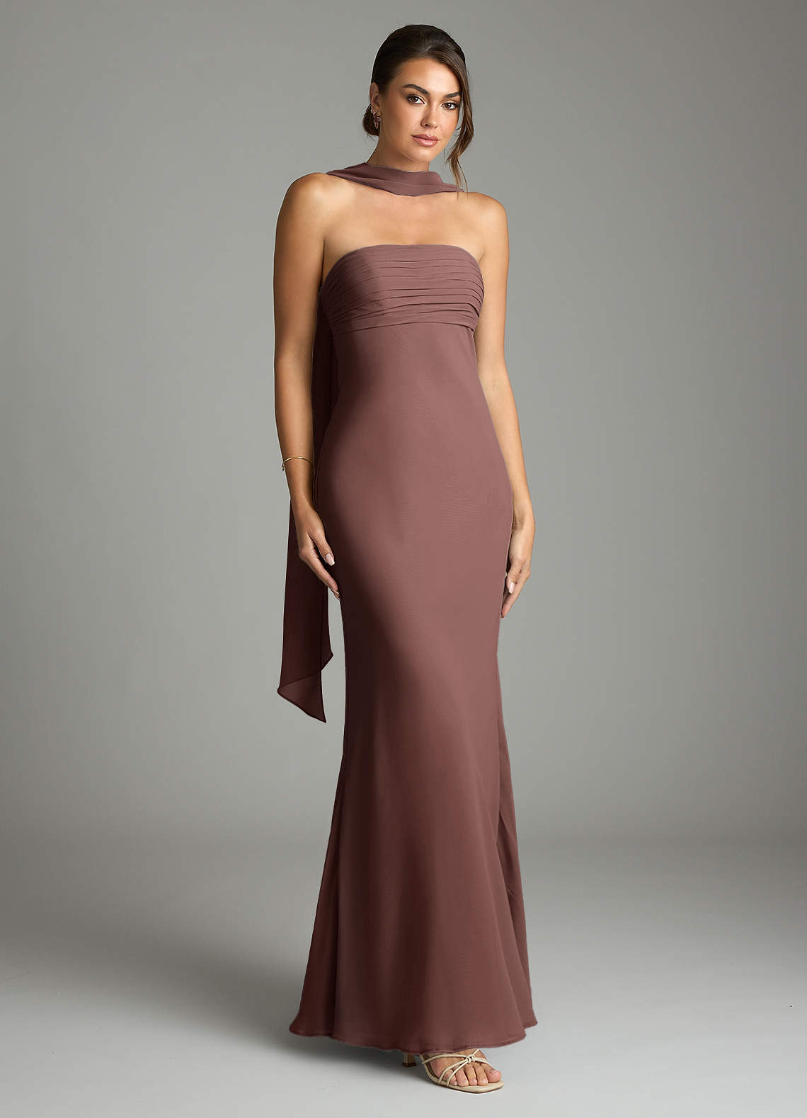Saylor Mermaid Strapless Chiffon Bridesmaid Dress in Espresso