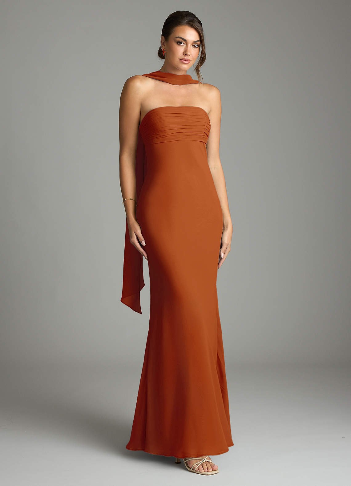 Saylor Mermaid Strapless Chiffon Bridesmaid Dress in Paprika