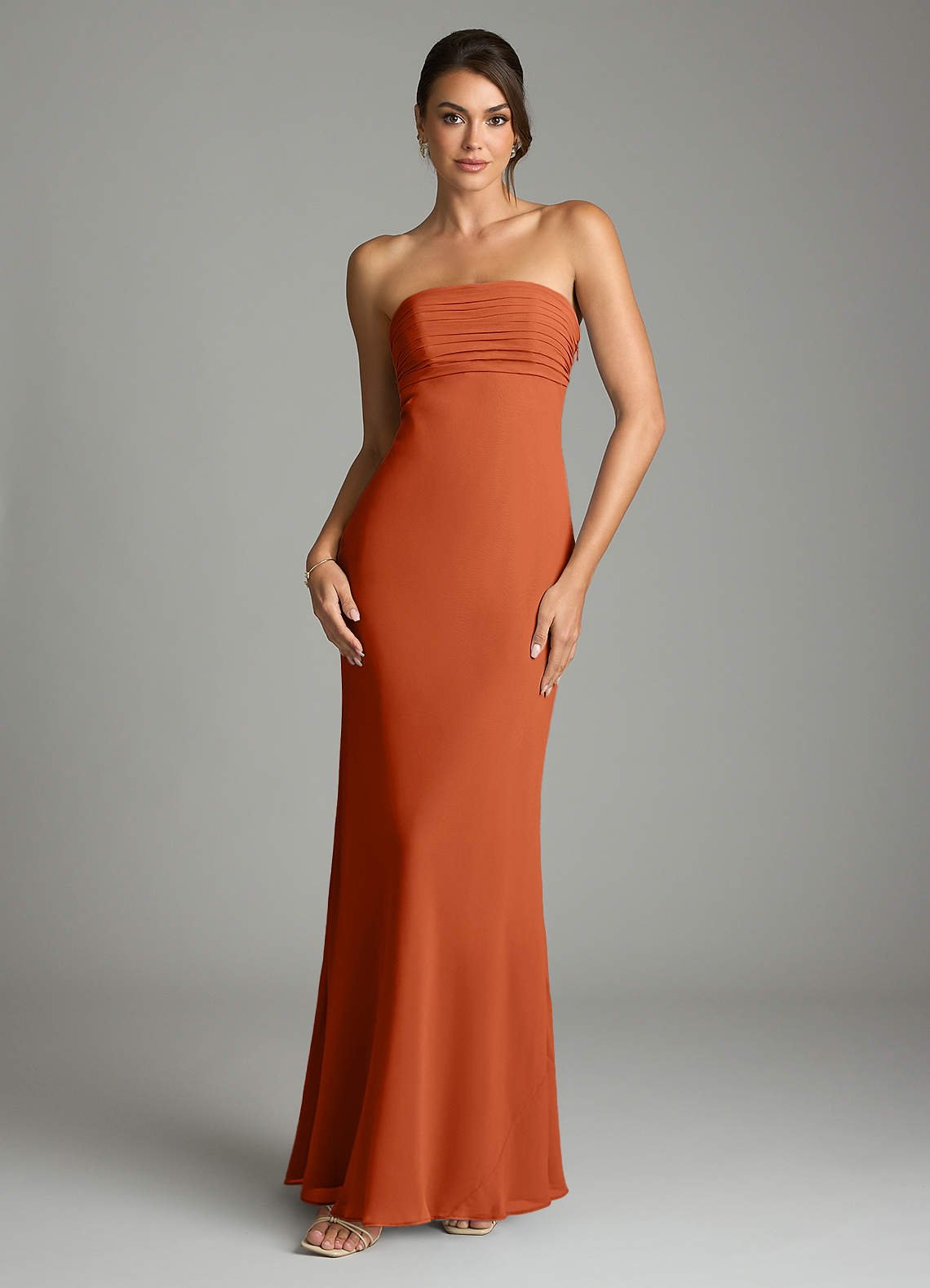 Saylor Mermaid Strapless Chiffon Bridesmaid Dress in Burnt Orange