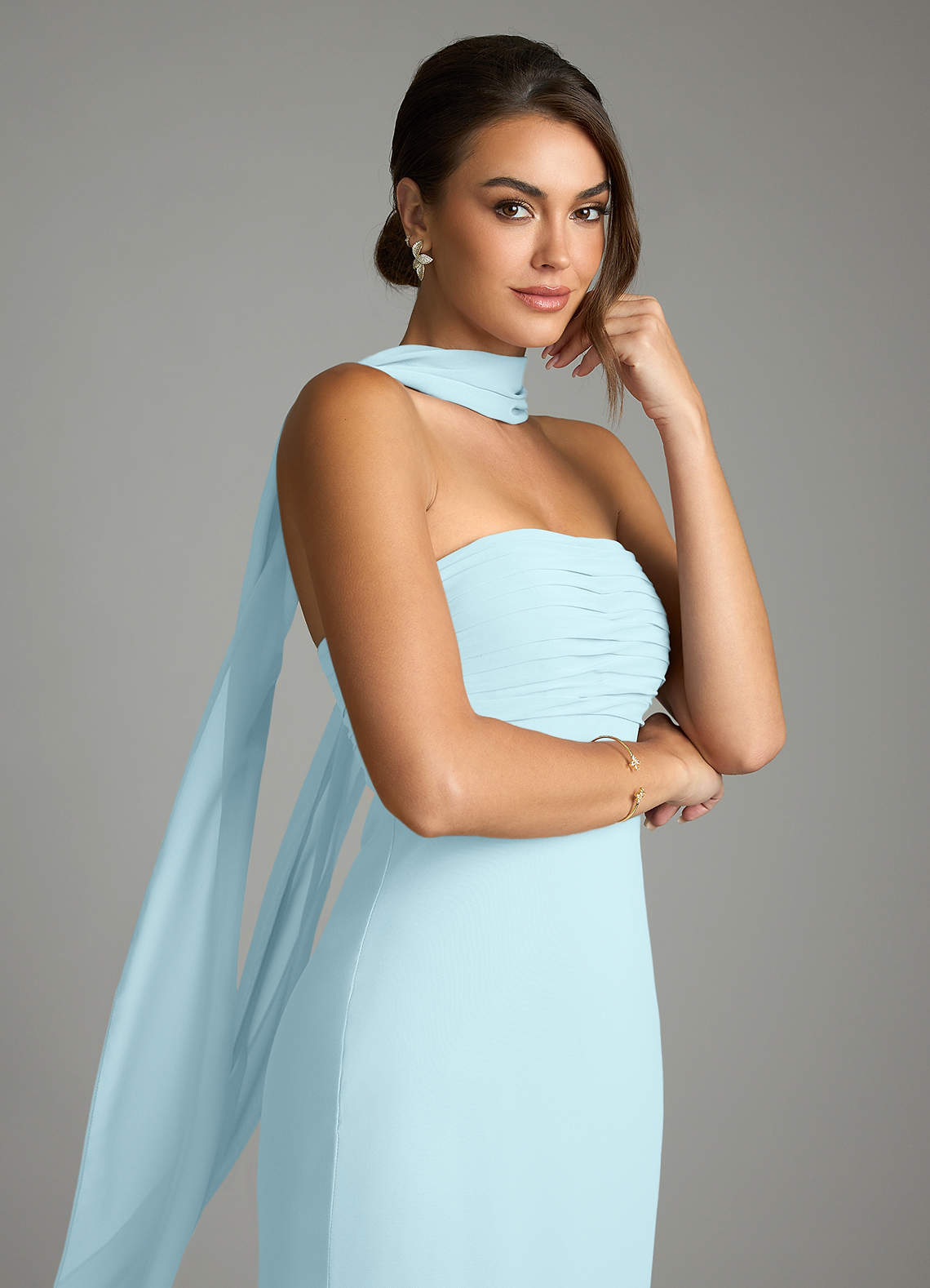 Saylor Mermaid Strapless Chiffon Bridesmaid Dress in Cloud Blue