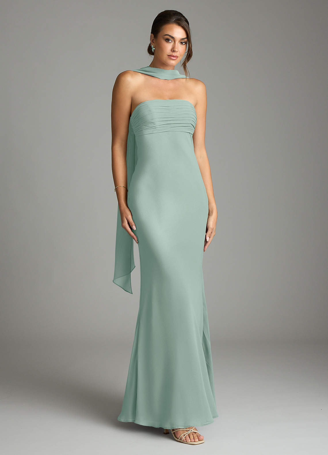 Saylor Mermaid Strapless Chiffon Bridesmaid Dress in Agave