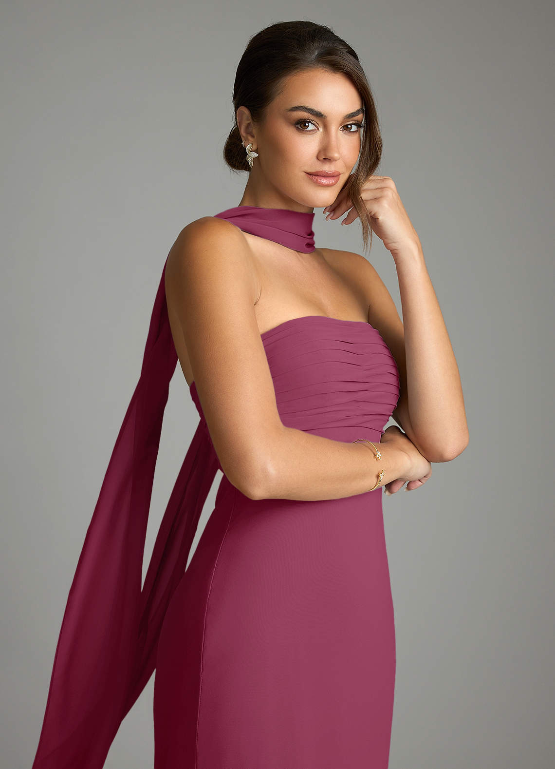 Saylor Mermaid Strapless Chiffon Bridesmaid Dress in Mulberry