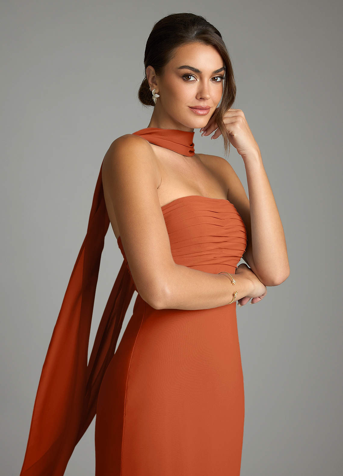 Saylor Mermaid Strapless Chiffon Bridesmaid Dress in Burnt Orange