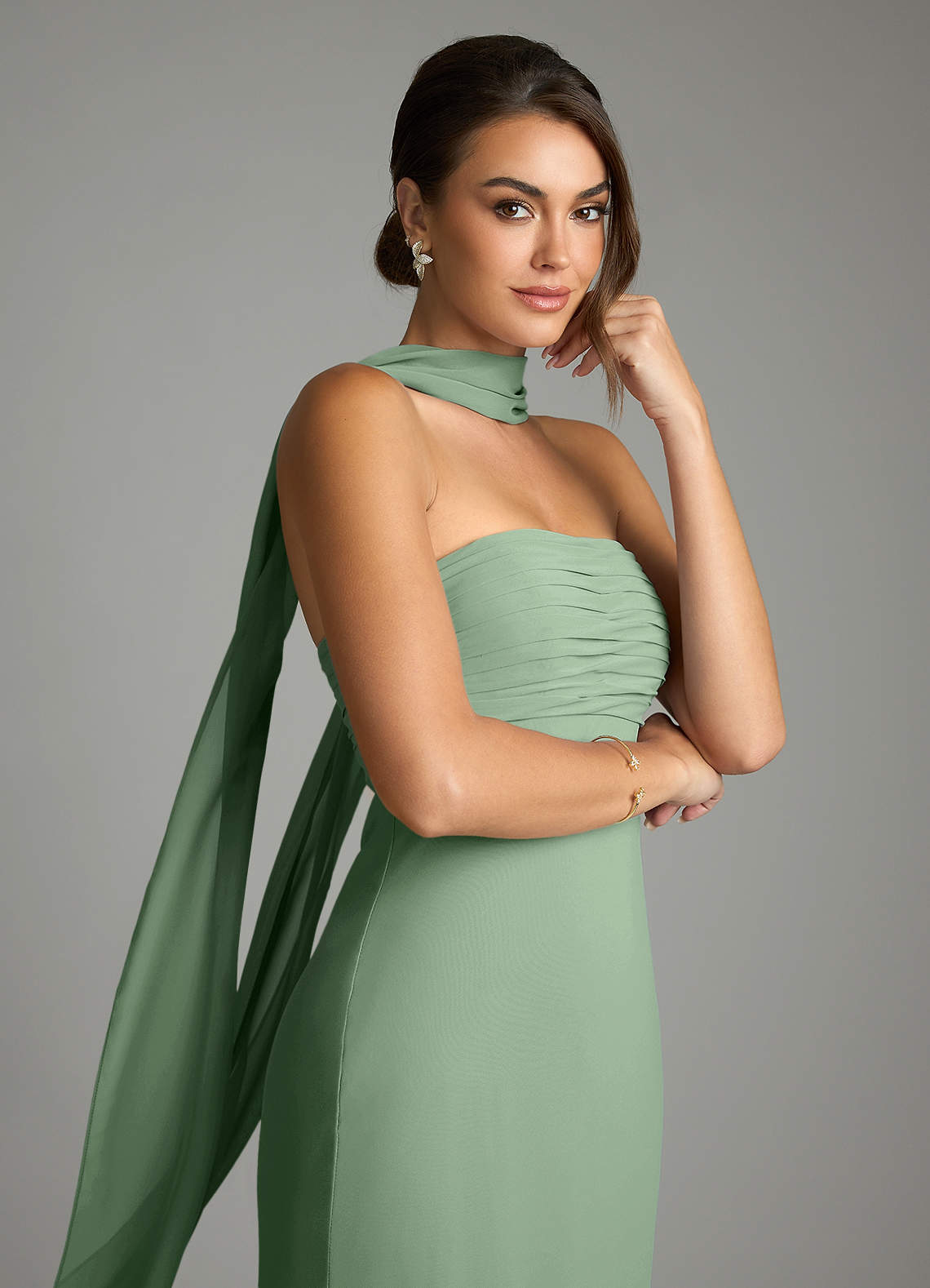 Saylor Mermaid Strapless Chiffon Bridesmaid Dress in Matcha