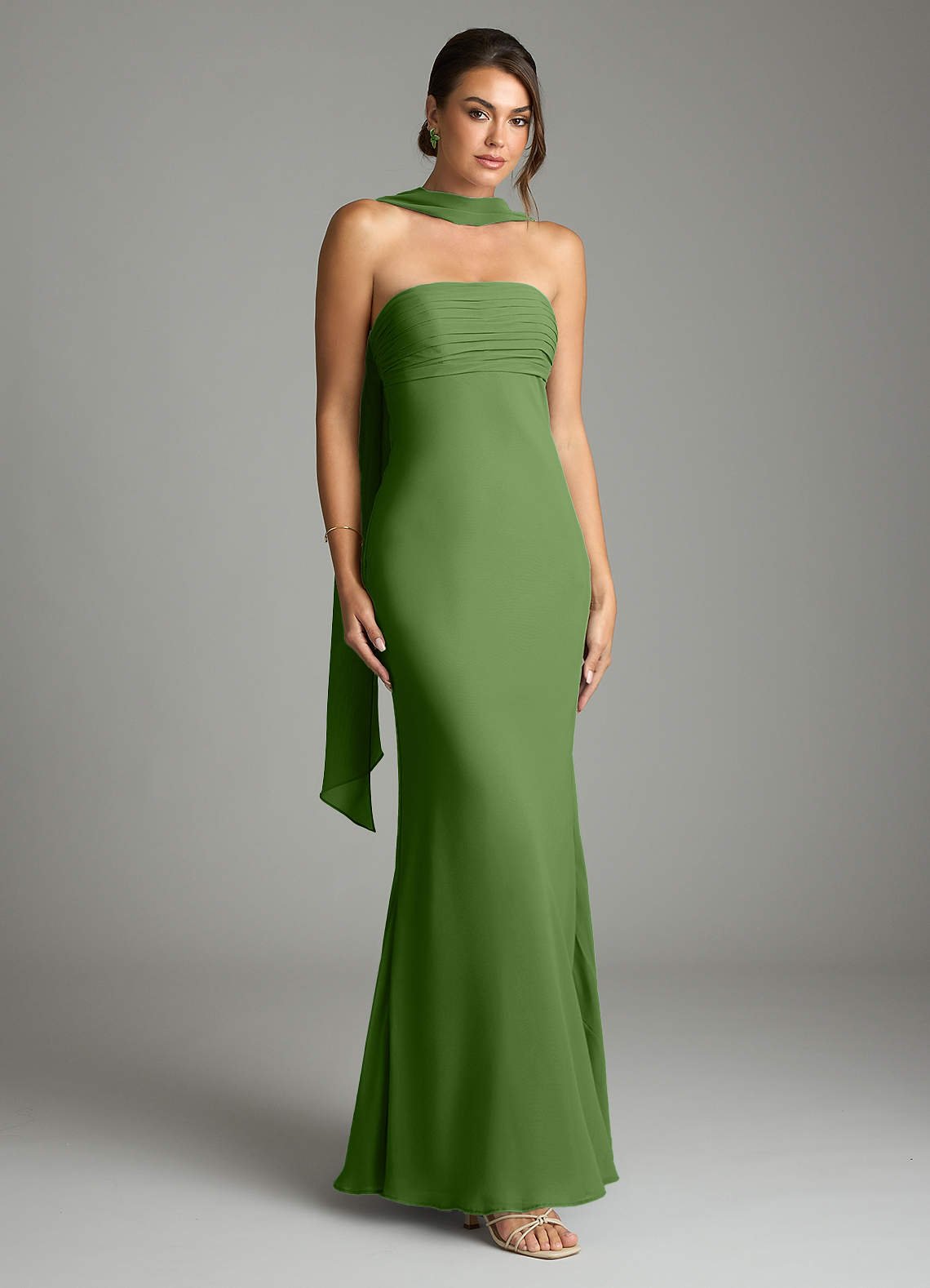Saylor Mermaid Strapless Chiffon Bridesmaid Dress in Basil