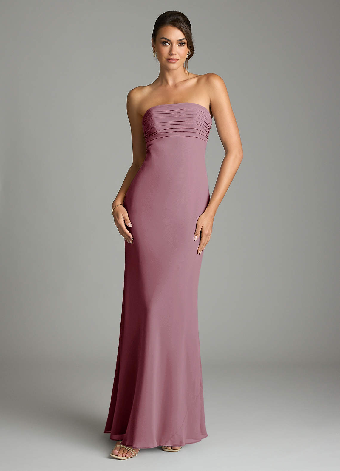 Saylor Mermaid Strapless Chiffon Bridesmaid Dress in Vintage Mauve