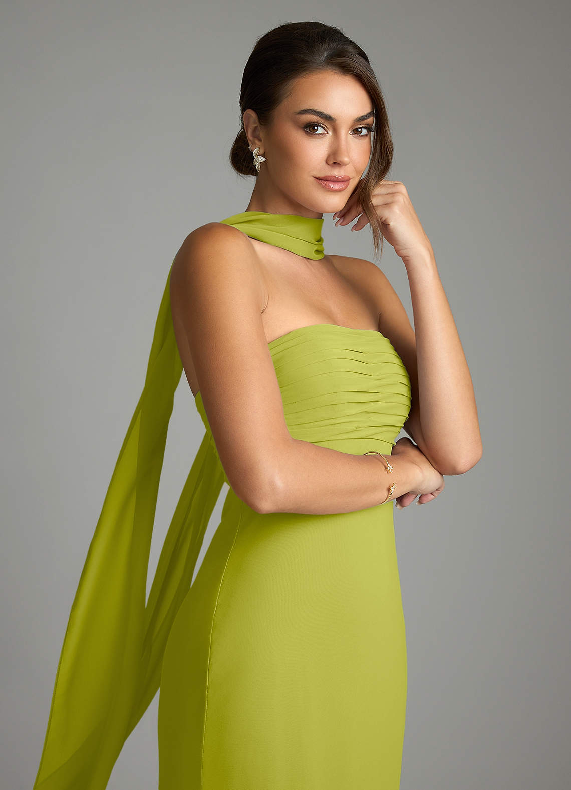 Saylor Mermaid Strapless Chiffon Bridesmaid Dress in Lemongrass
