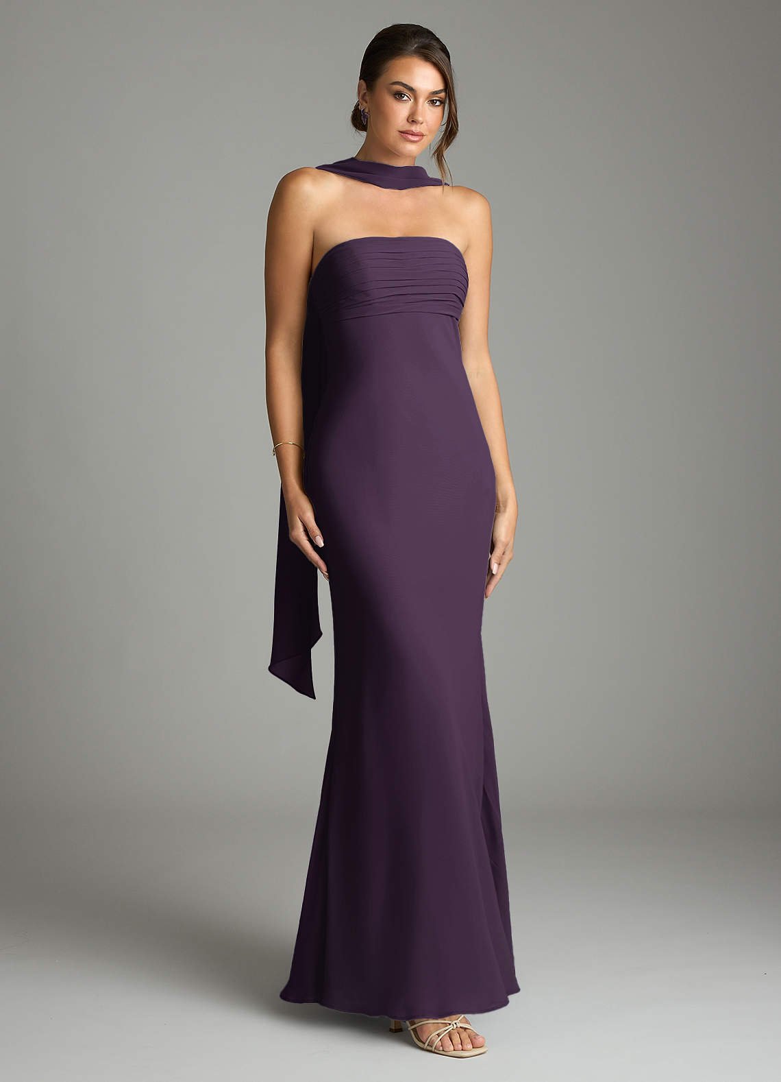 Saylor Mermaid Strapless Chiffon Bridesmaid Dress in Plum