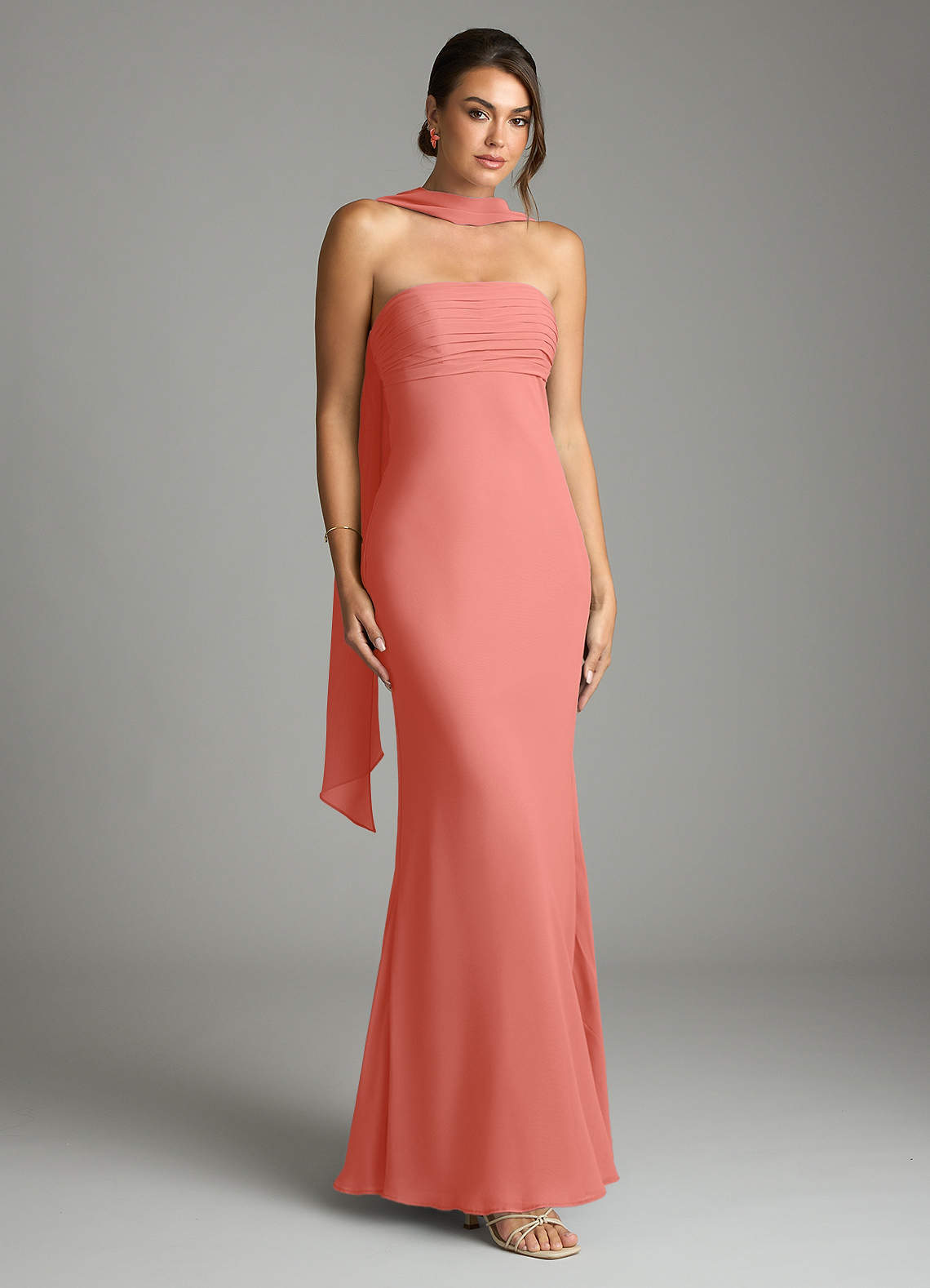 Saylor Mermaid Strapless Chiffon Bridesmaid Dress in Salmon Pink