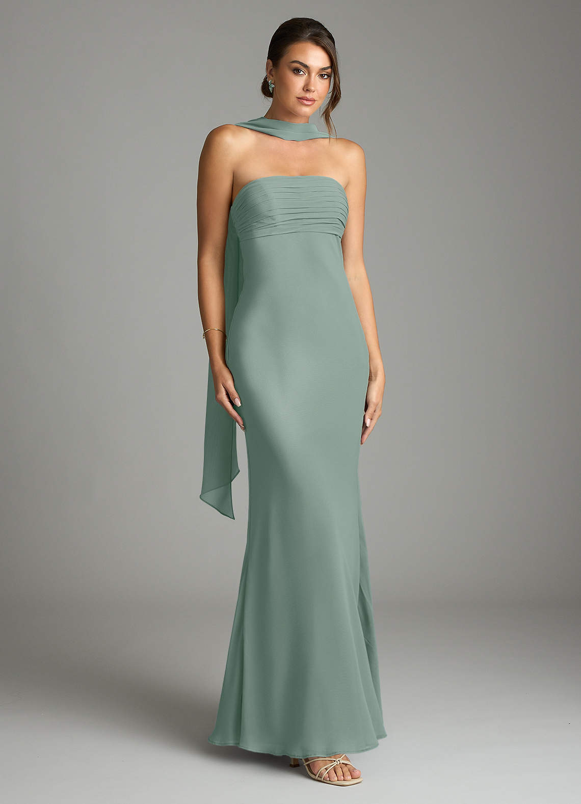 Saylor Mermaid Strapless Chiffon Bridesmaid Dress in Silver Sage