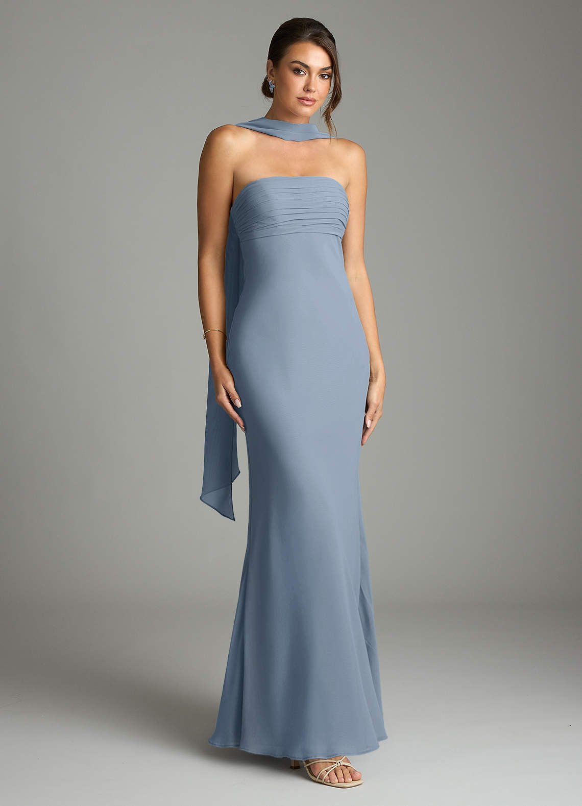 Saylor Mermaid Strapless Chiffon Bridesmaid Dress in Cedar Rose