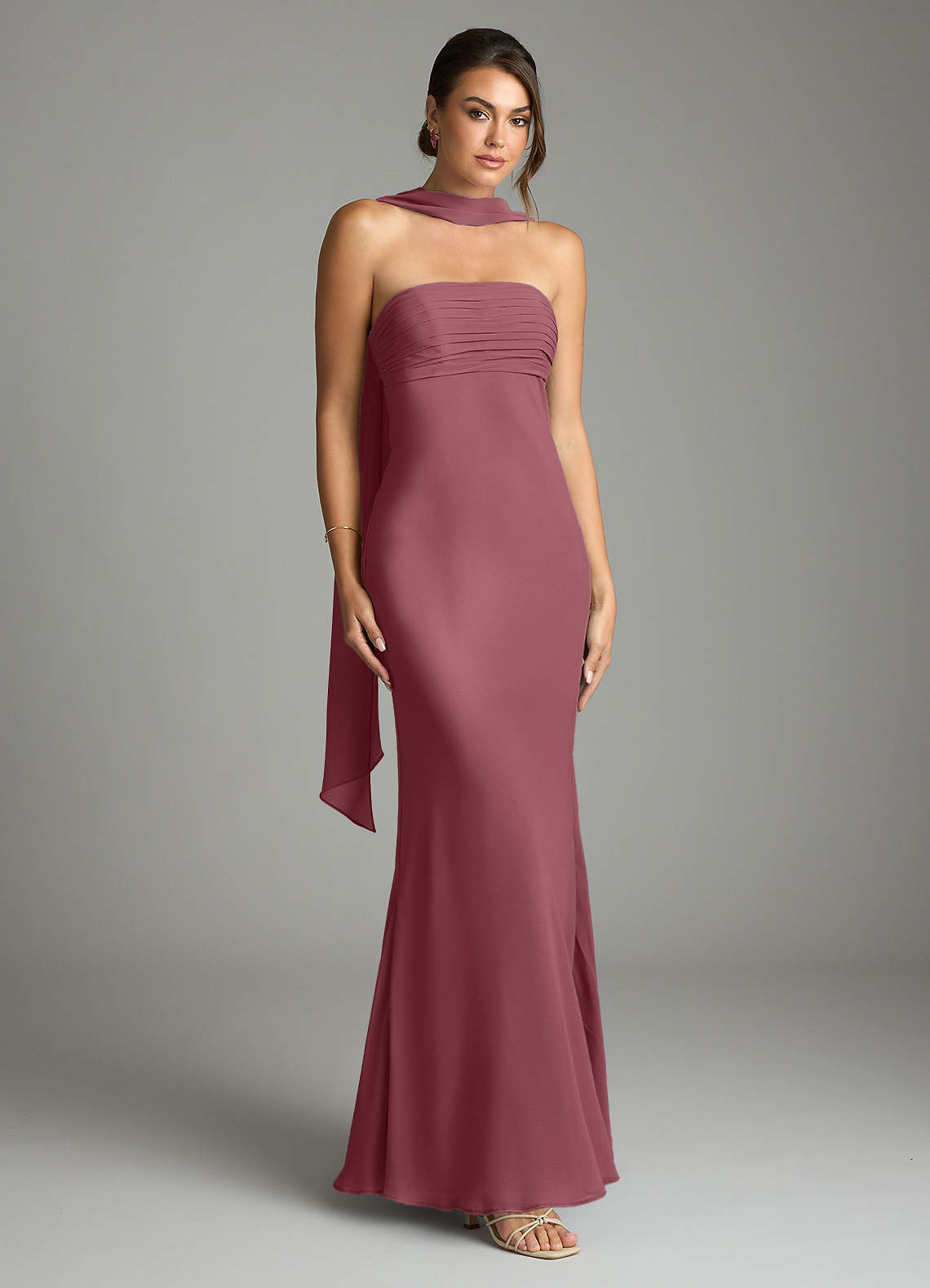 Saylor Mermaid Strapless Chiffon Bridesmaid Dress in Desert Rose