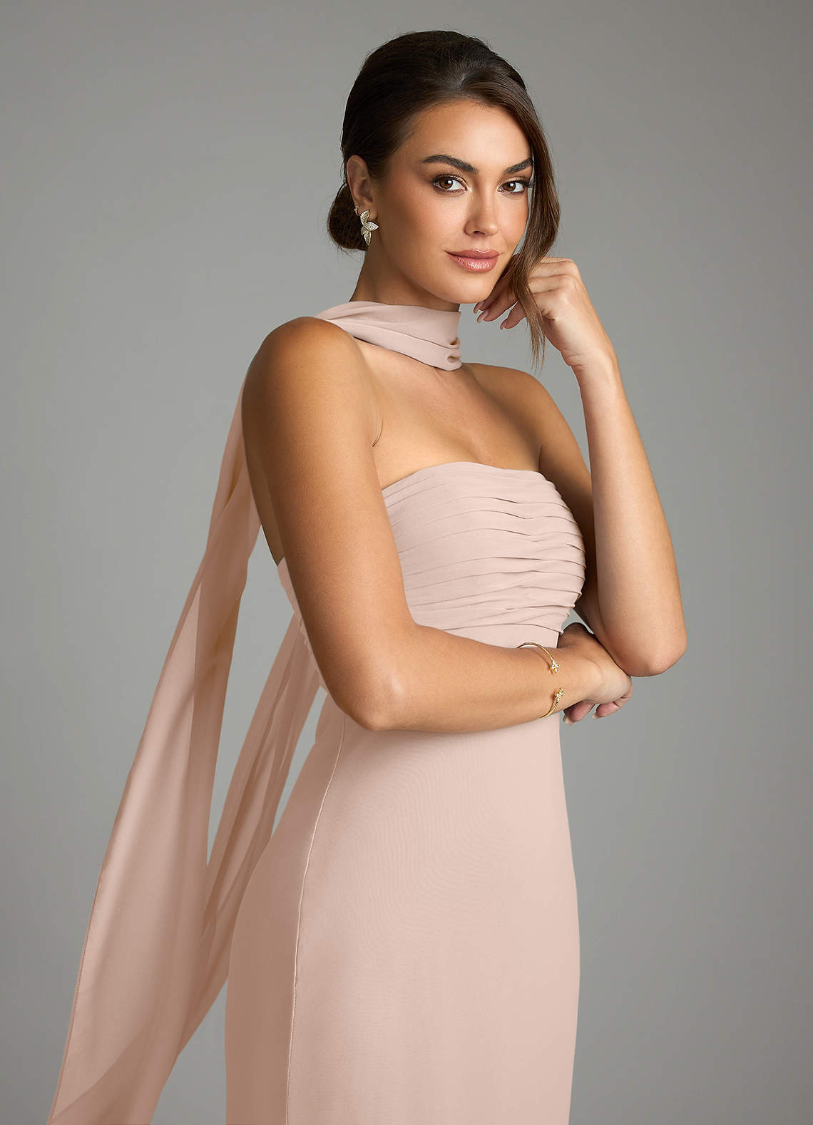 Saylor Mermaid Strapless Chiffon Bridesmaid Dress in English Rose