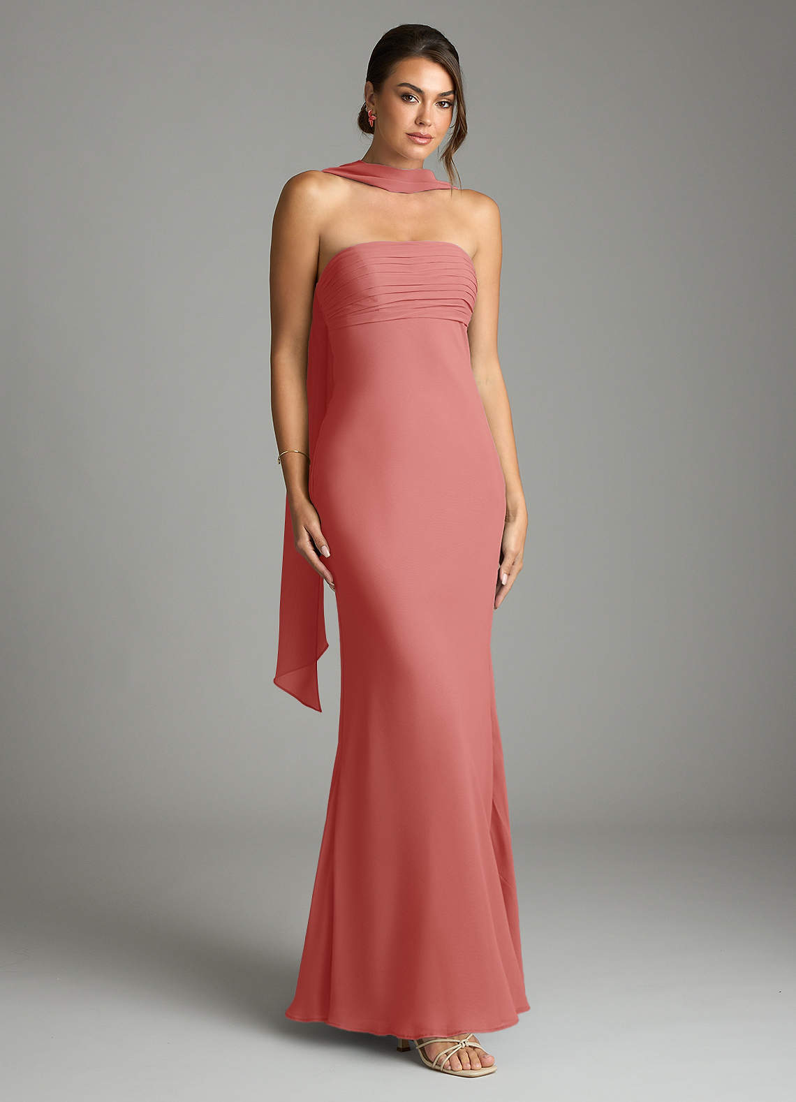 Saylor Mermaid Strapless Chiffon Bridesmaid Dress in Antique Rose
