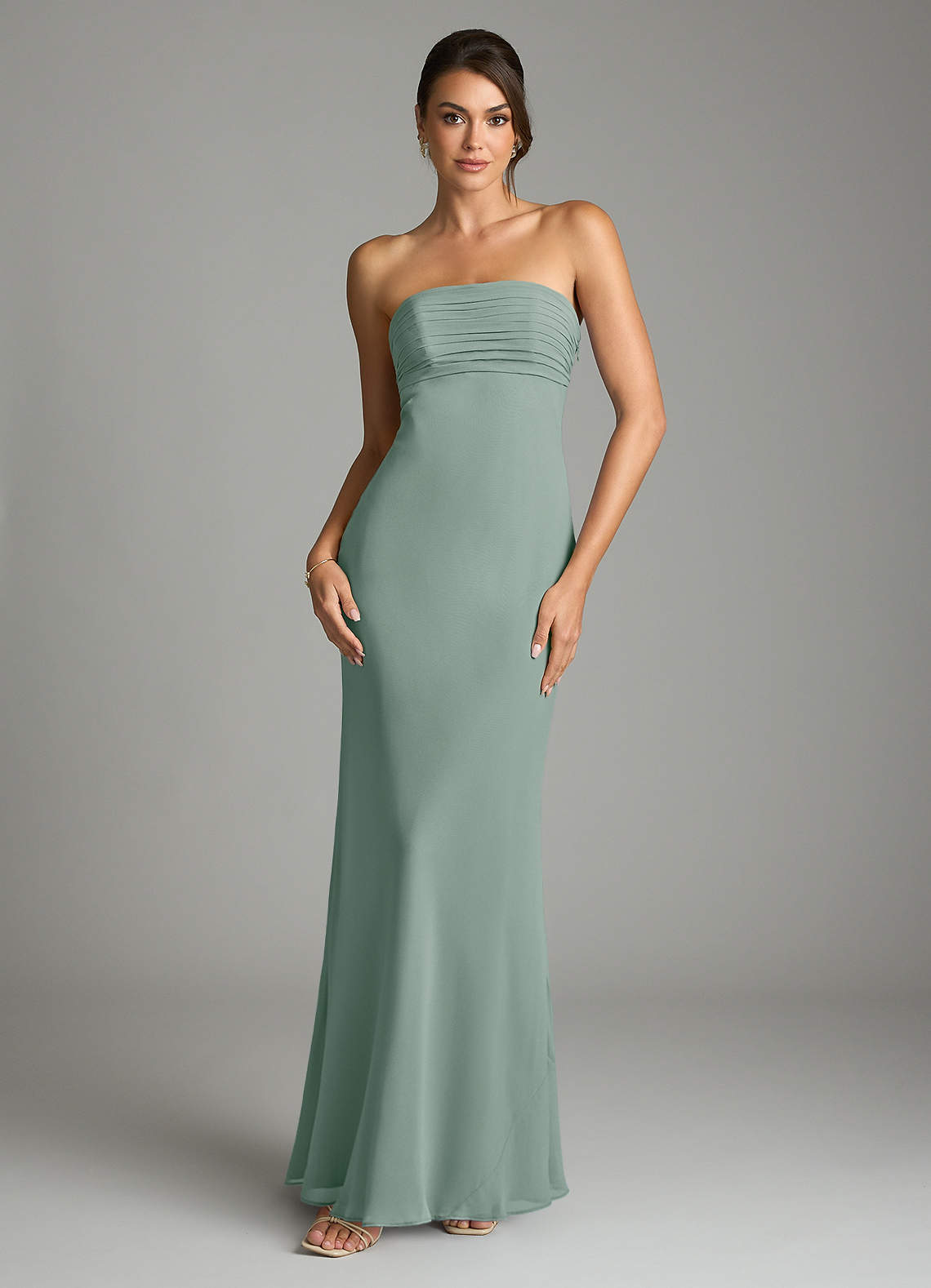 Saylor Mermaid Strapless Chiffon Bridesmaid Dress in Silver Sage