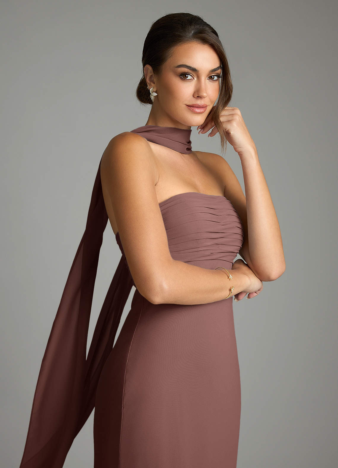 Saylor Mermaid Strapless Chiffon Bridesmaid Dress in Espresso
