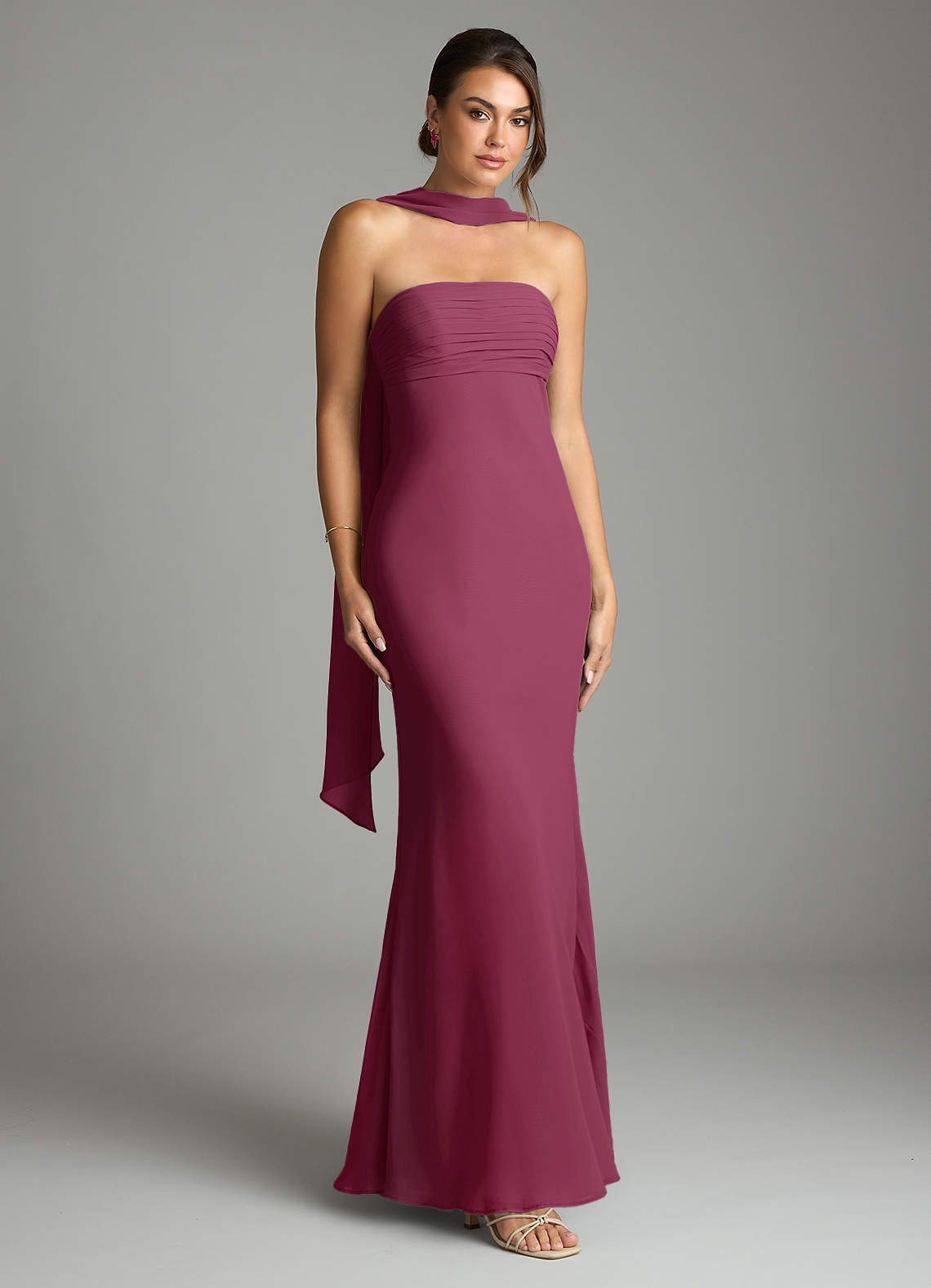 Saylor Mermaid Strapless Chiffon Bridesmaid Dress in Mulberry